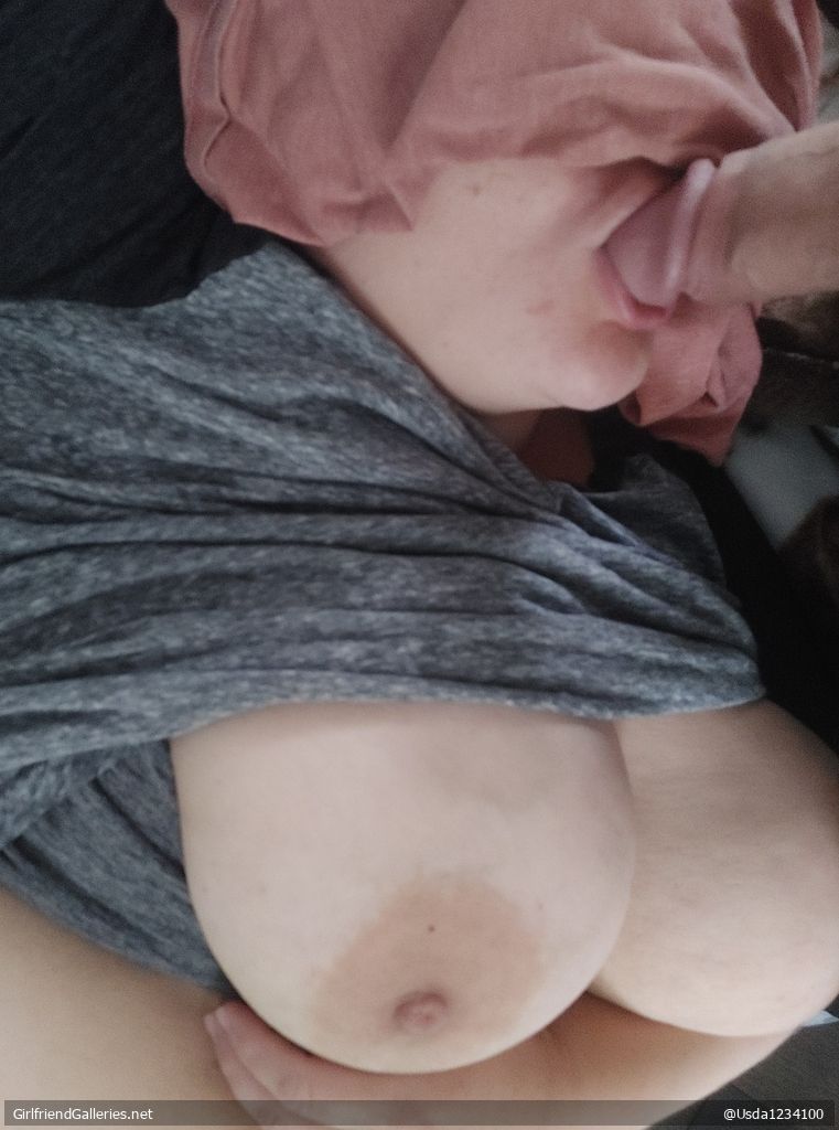 Big Natural Tits Wife with Huge Areolas and Cock In Her Mout