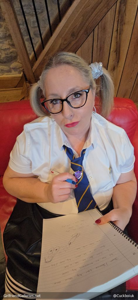 Wife dressed as schoolgirl for our bull