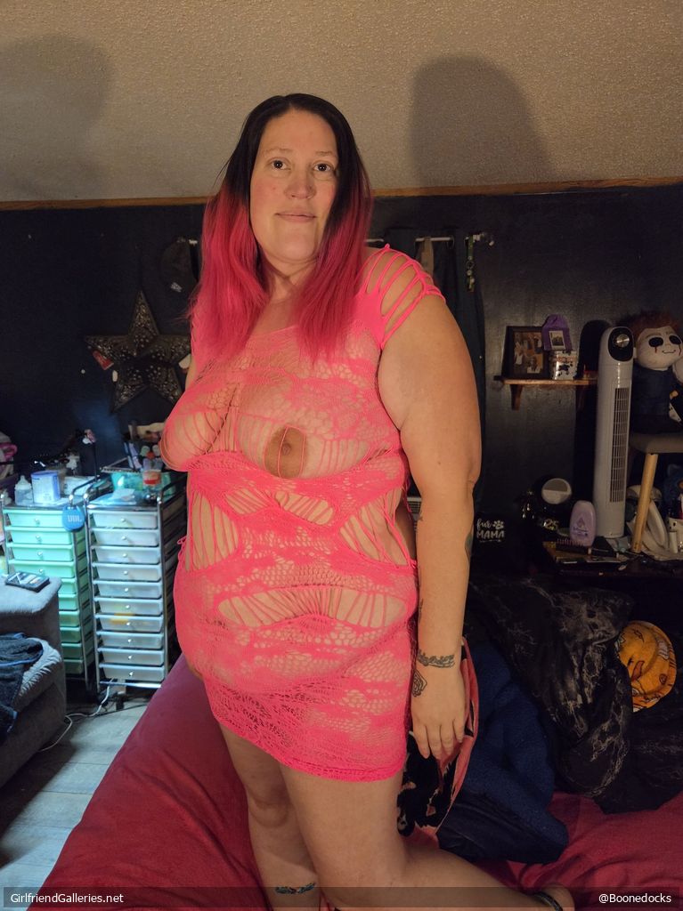 Wife exposed in pink fishnet lingerie