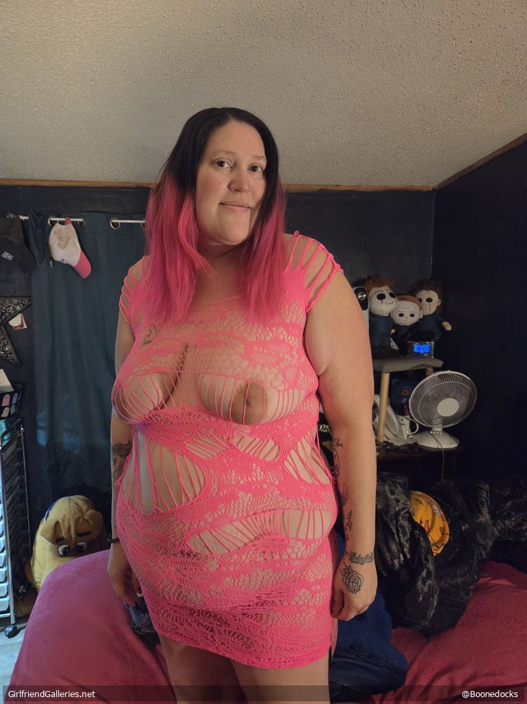 Wife exposed in pink fishnet lingerie