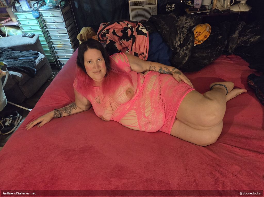 Wife exposed in pink fishnet lingerie