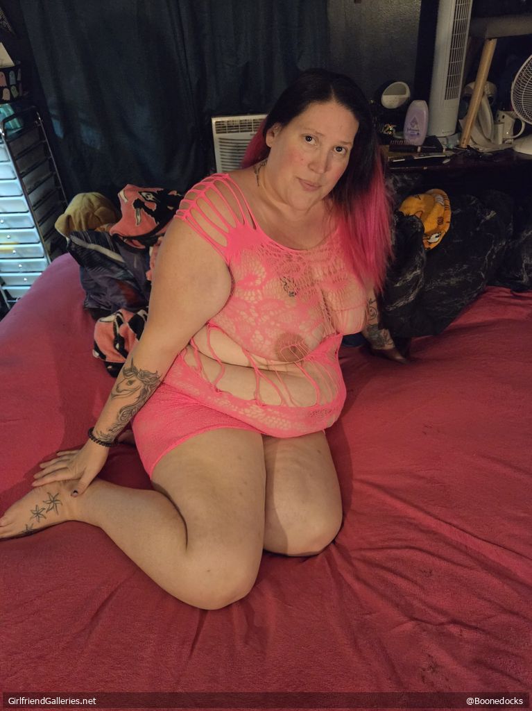 Wife exposed in pink fishnet lingerie