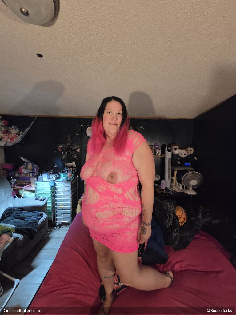 Wife exposed in pink fishnet lingerie