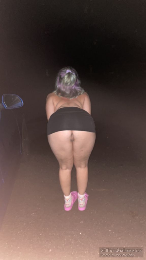 Tight short skirt and nothing else in public