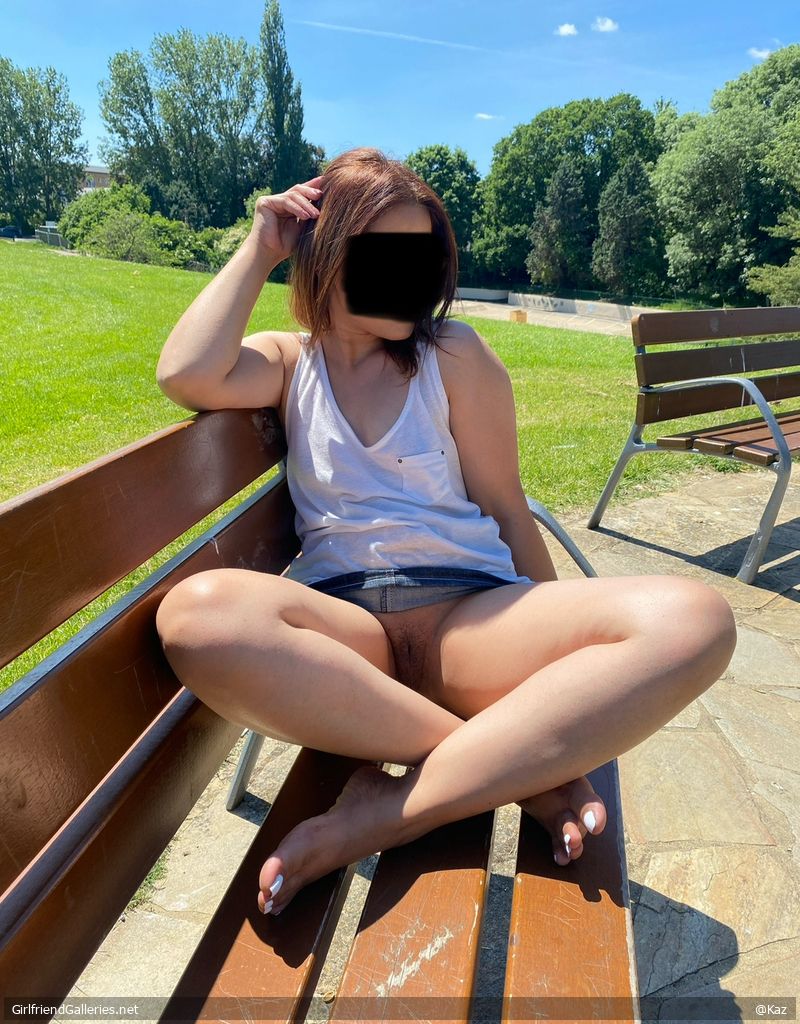 Wife enjoying flashing in the park